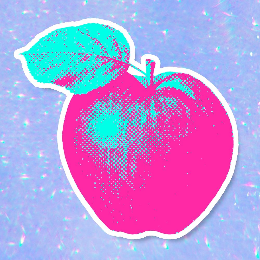 Pink apple halftone style sticker design element illustration