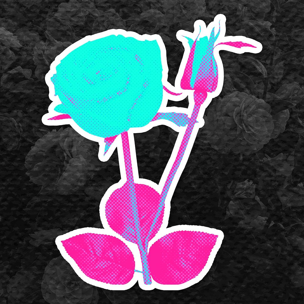 Neon pink rose halftone style design element illustration