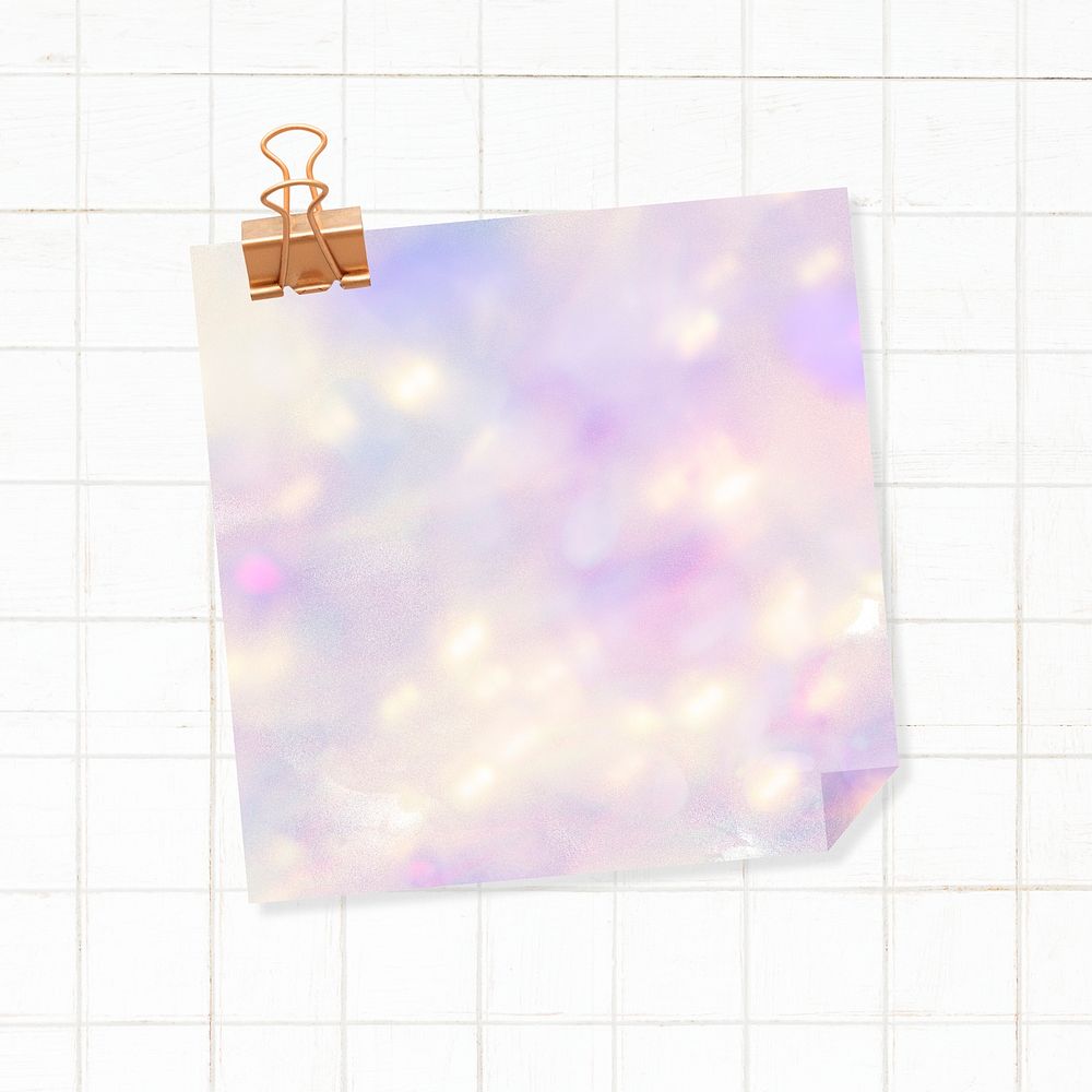 Purple bokeh patterned note with binder clip