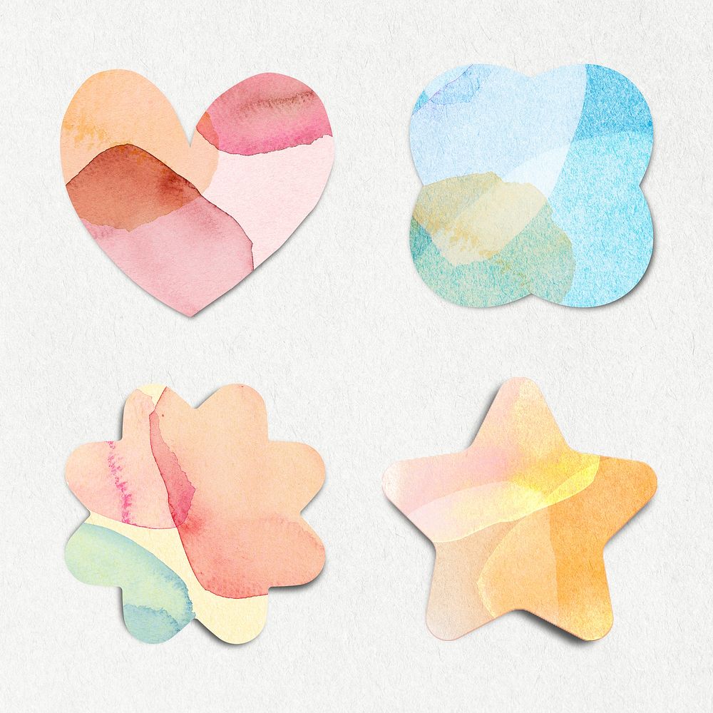 Cute sticky note watercolor style set illustration