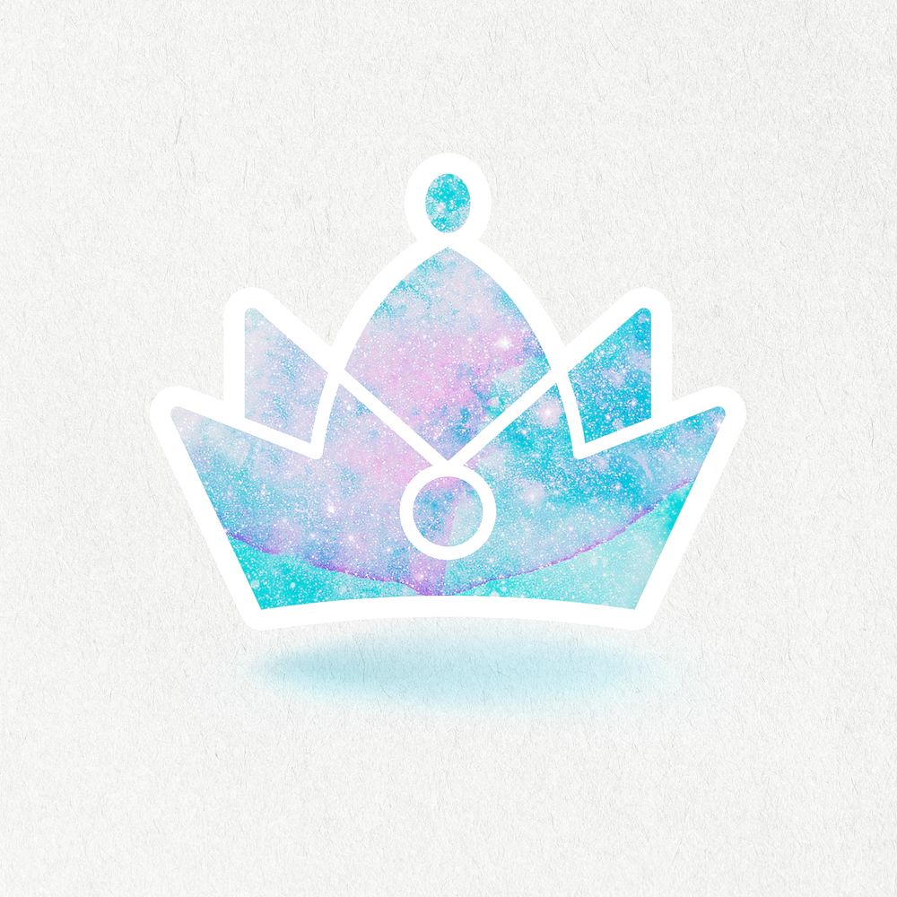 Blue textured paper crown sticker design element