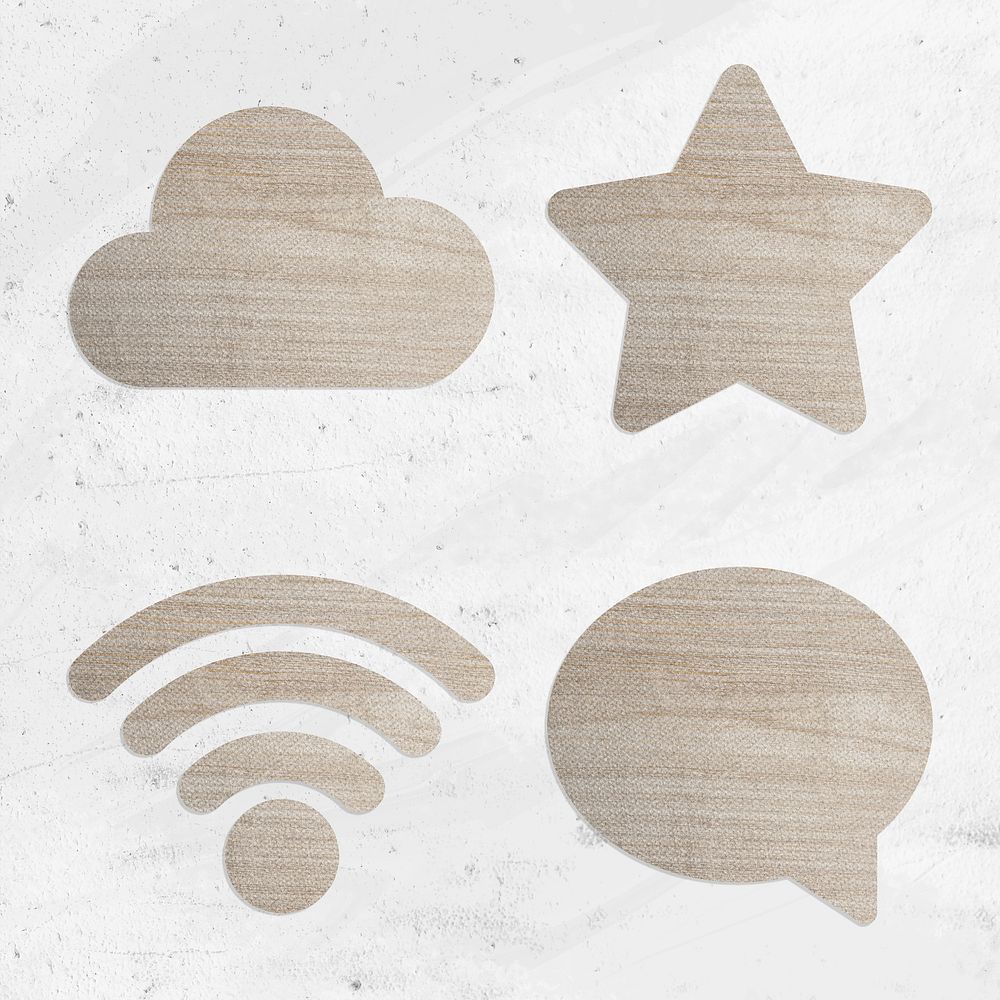 Wood textured technology icon set