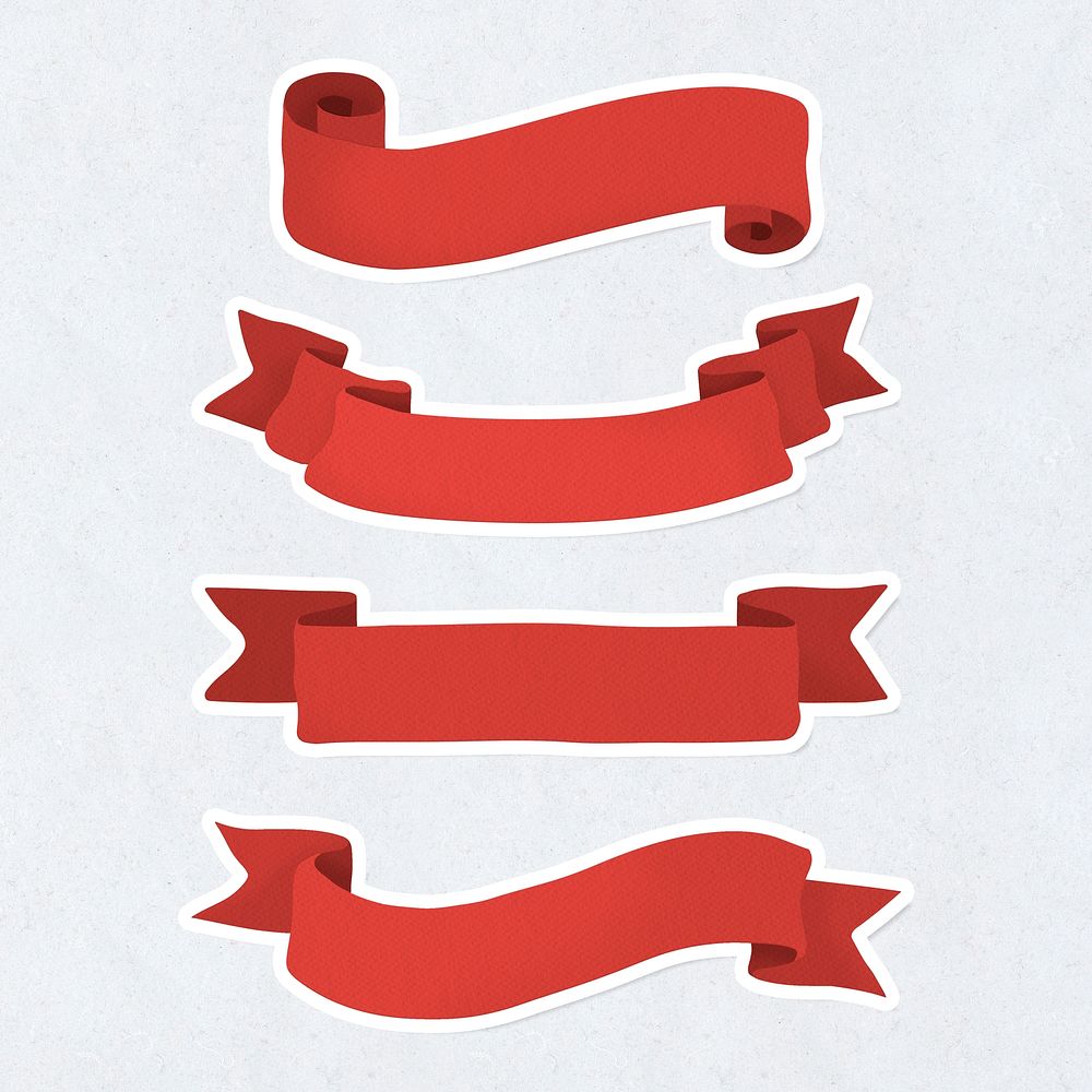 Red paper ribbon banner design element collection