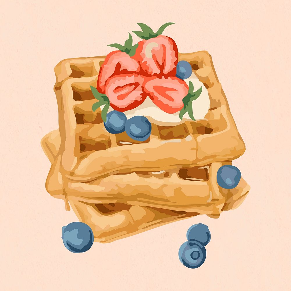 Vectorized waffles topped with berries sticker overlay on a peach background