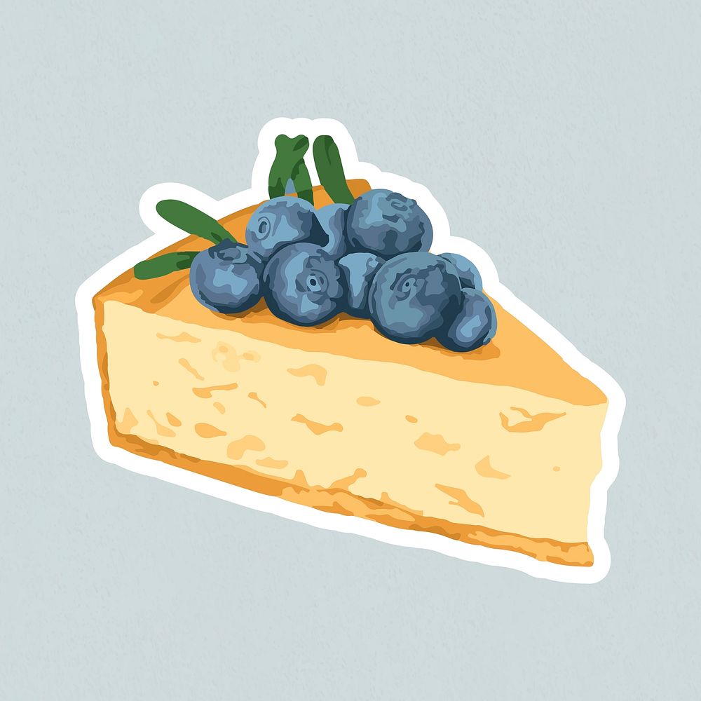 Vectorized hand drawn blueberry cheesecake sticker with a white border