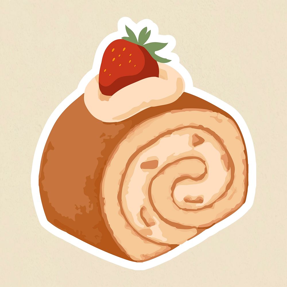 Vectorized hand drawn strawberry shortcake sticker with a white border