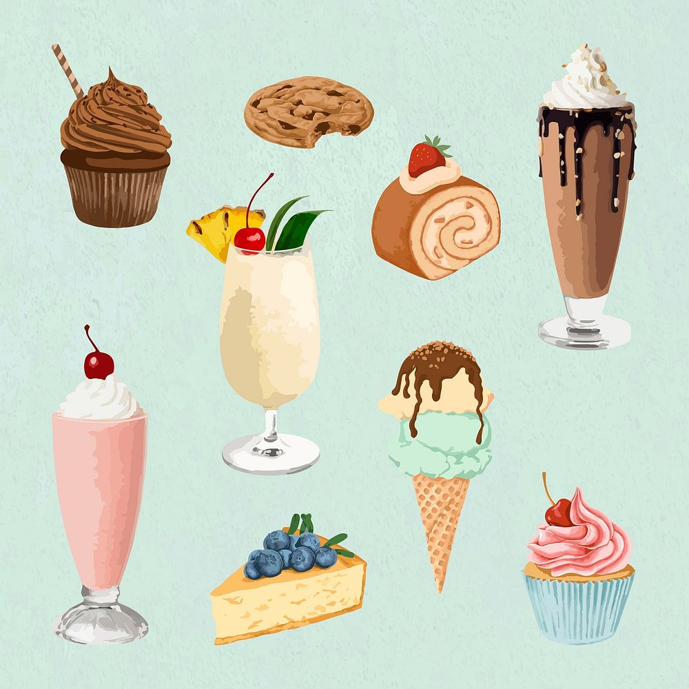 Vectorized dessert sticker overlay set design resources