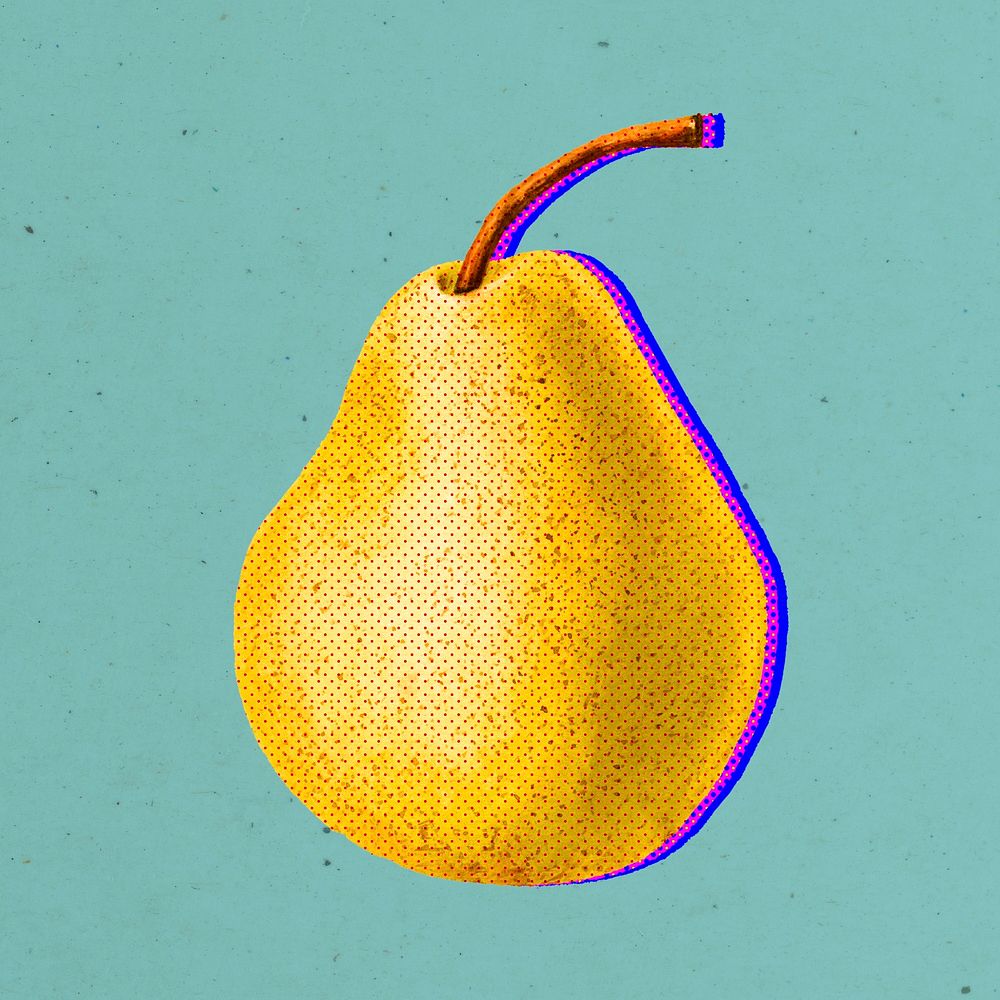 Halftone fresh pear with neon outline sticker