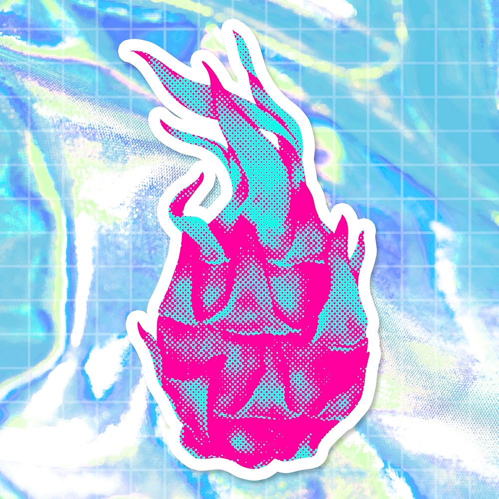 Funky neon halftone fresh dragonfruit sticker with white border