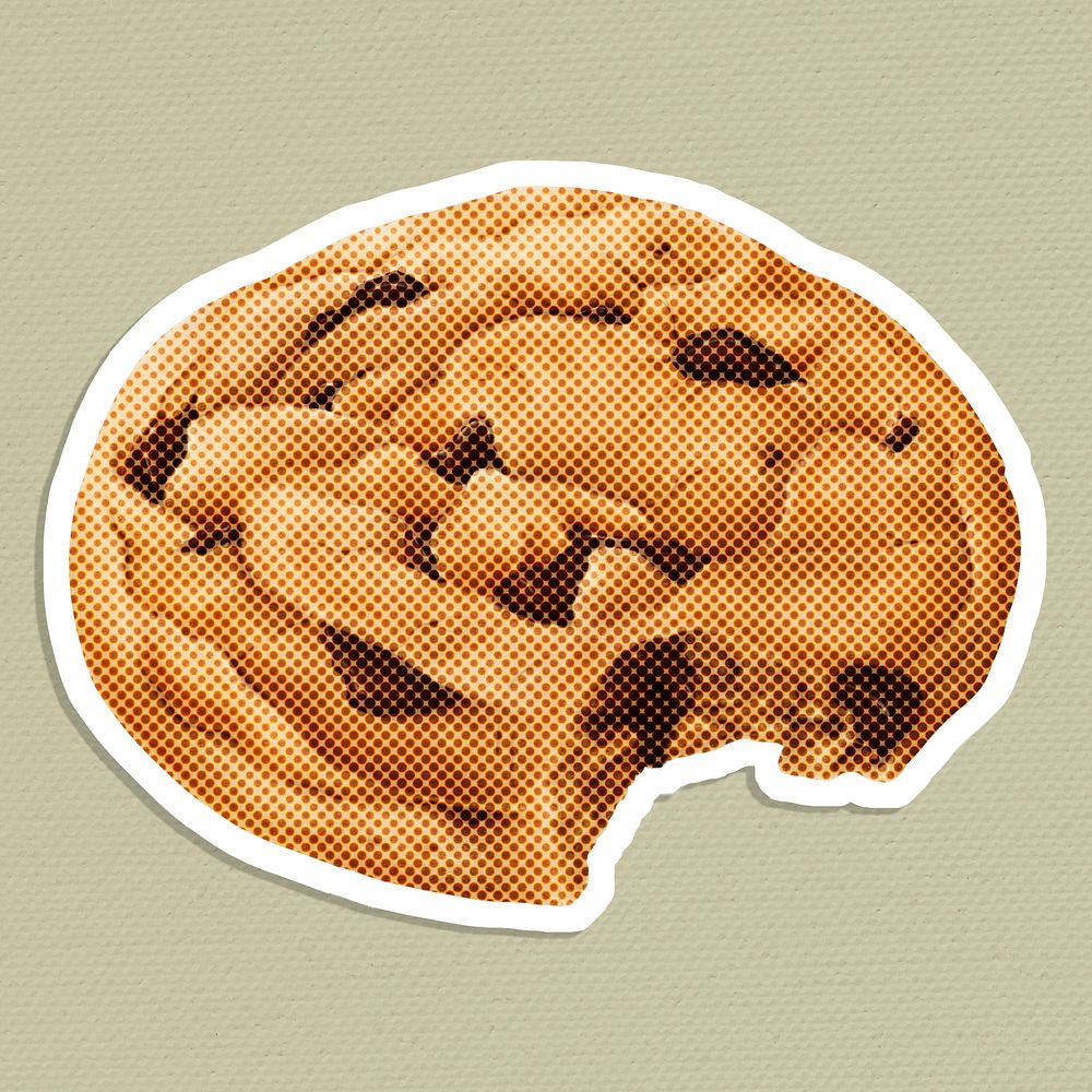 Halftone chocolate chip cookie sticker overlay with white border 