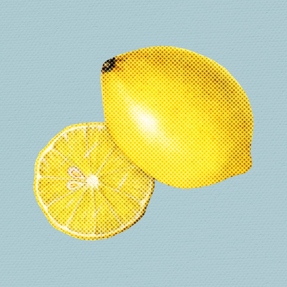 Hand drawn lemon halftone style illustration