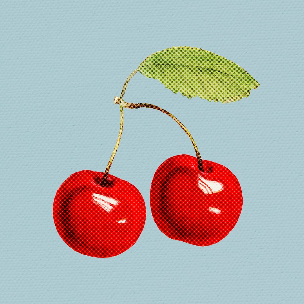 Halftone red cherry sticker design element