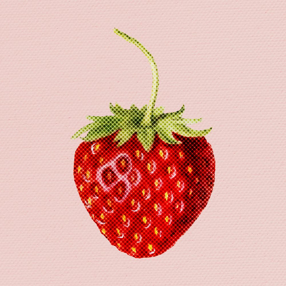 Halftone strawberry sticker design element