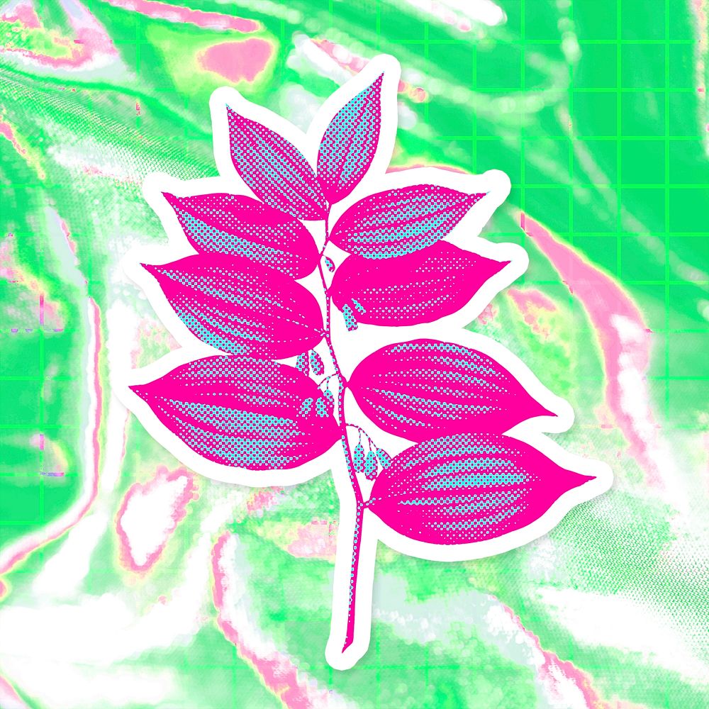 Hand drawn funky polygonatum flower halftone style sticker with a white border