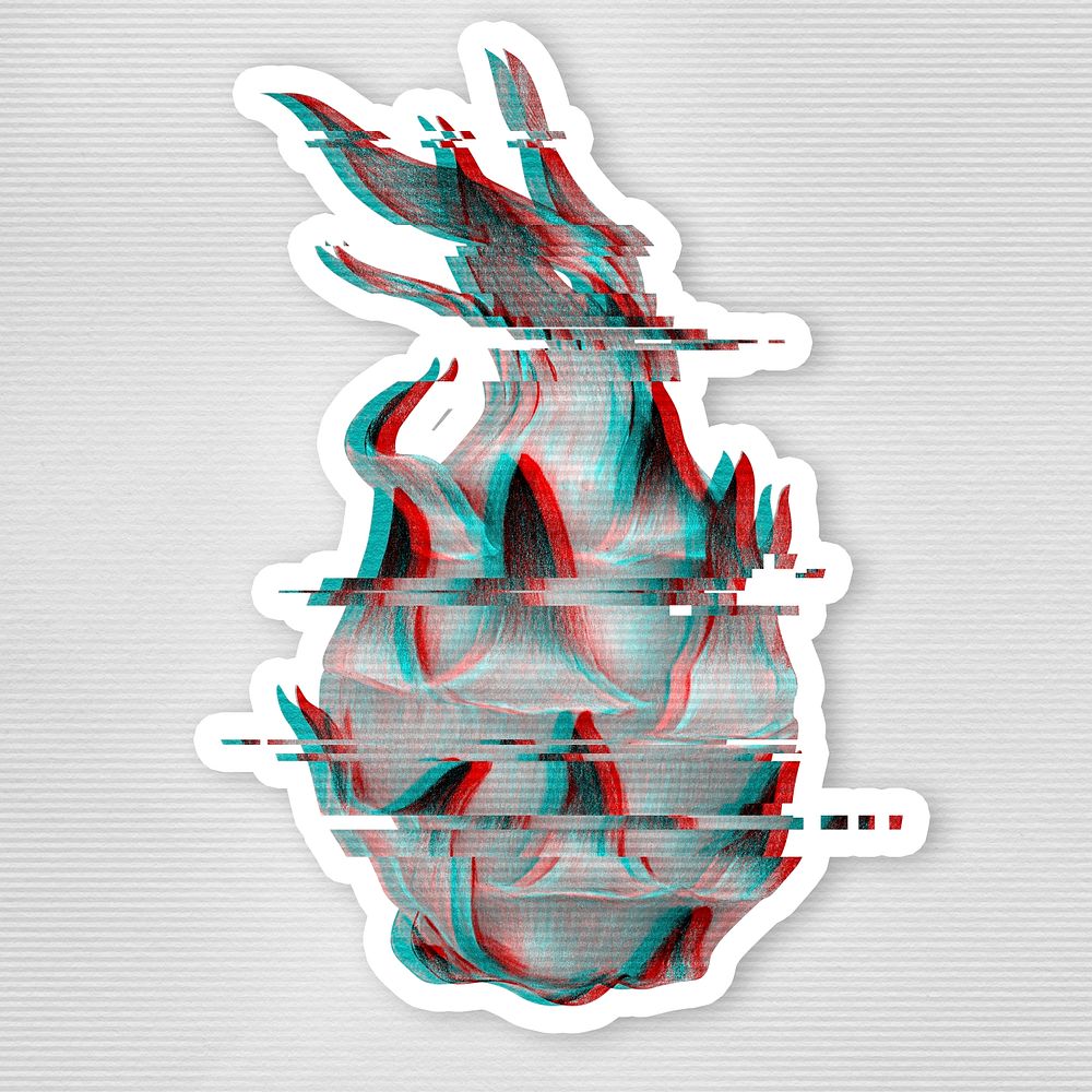 Dragonfruit glitch style sticker overlay with a white border