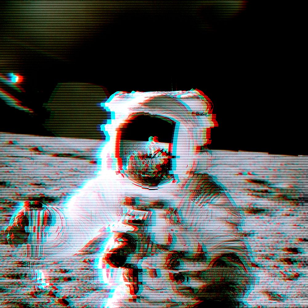 Astronaut in a spacesuit glitch style sticker overlay