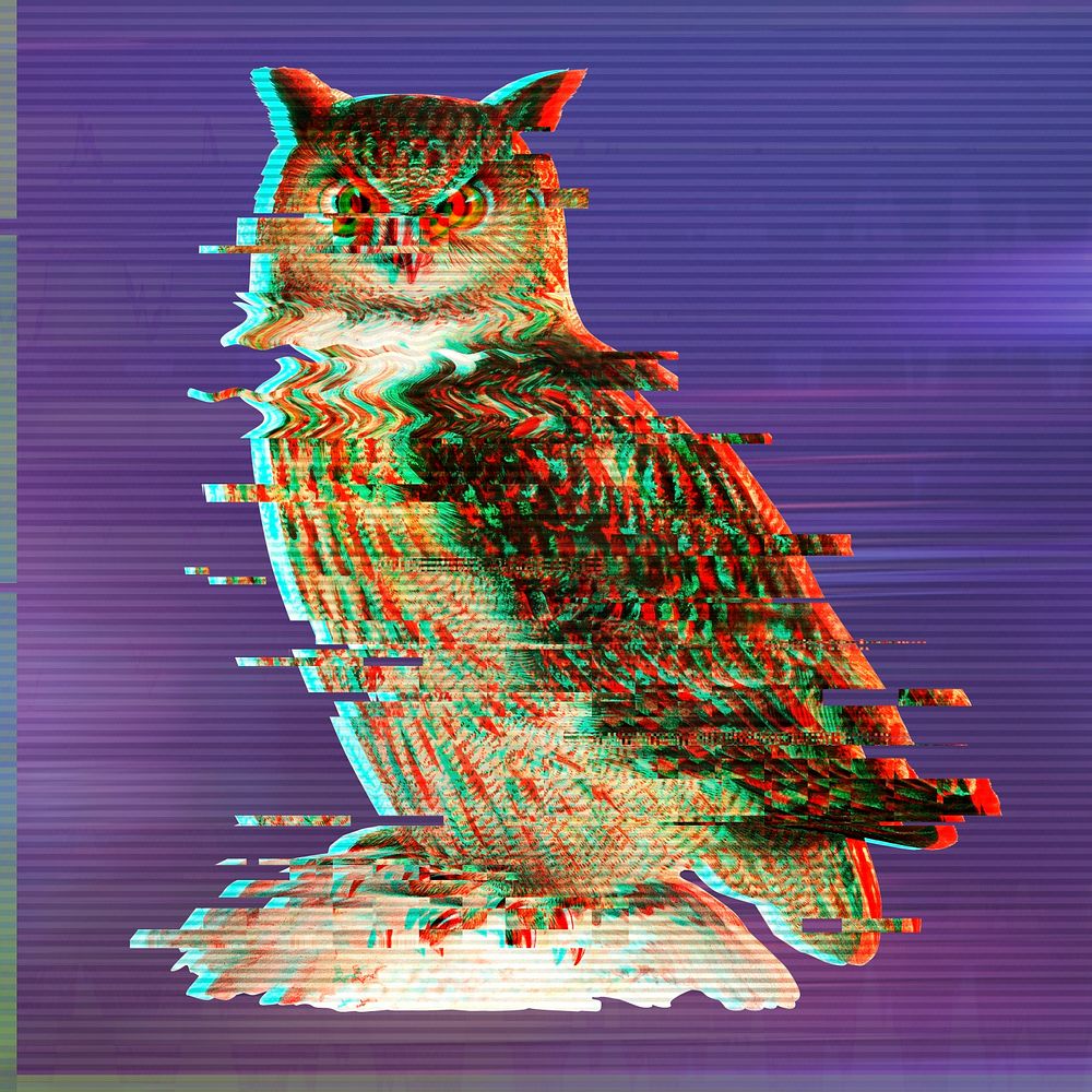 Owl glitch style design element 