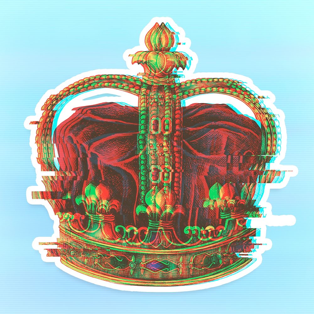 Royal crown with a glitch effect sticker overlay with a white border