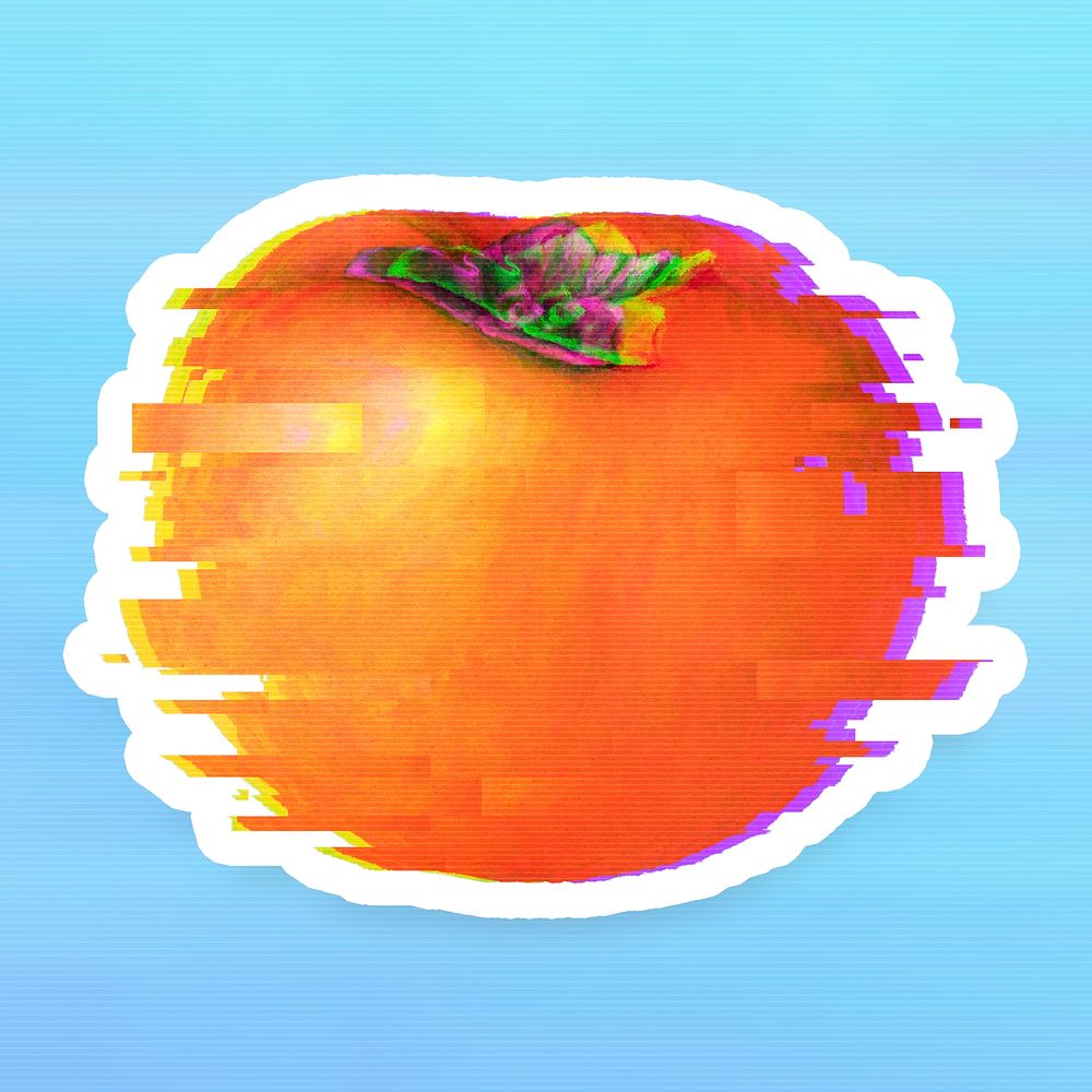 Persimmon with a glitch effect sticker overlay with a white border