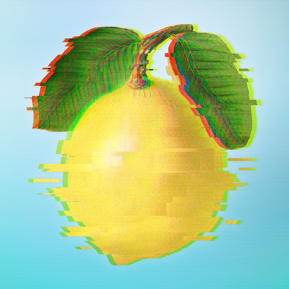Lemon with a glitch effect on a blue background 
