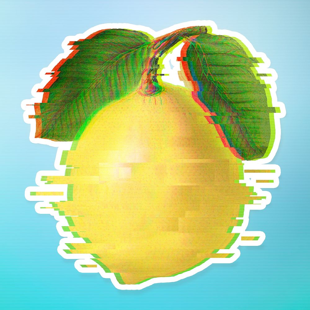 Lemon with a glitch effect sticker overlay with a white border
