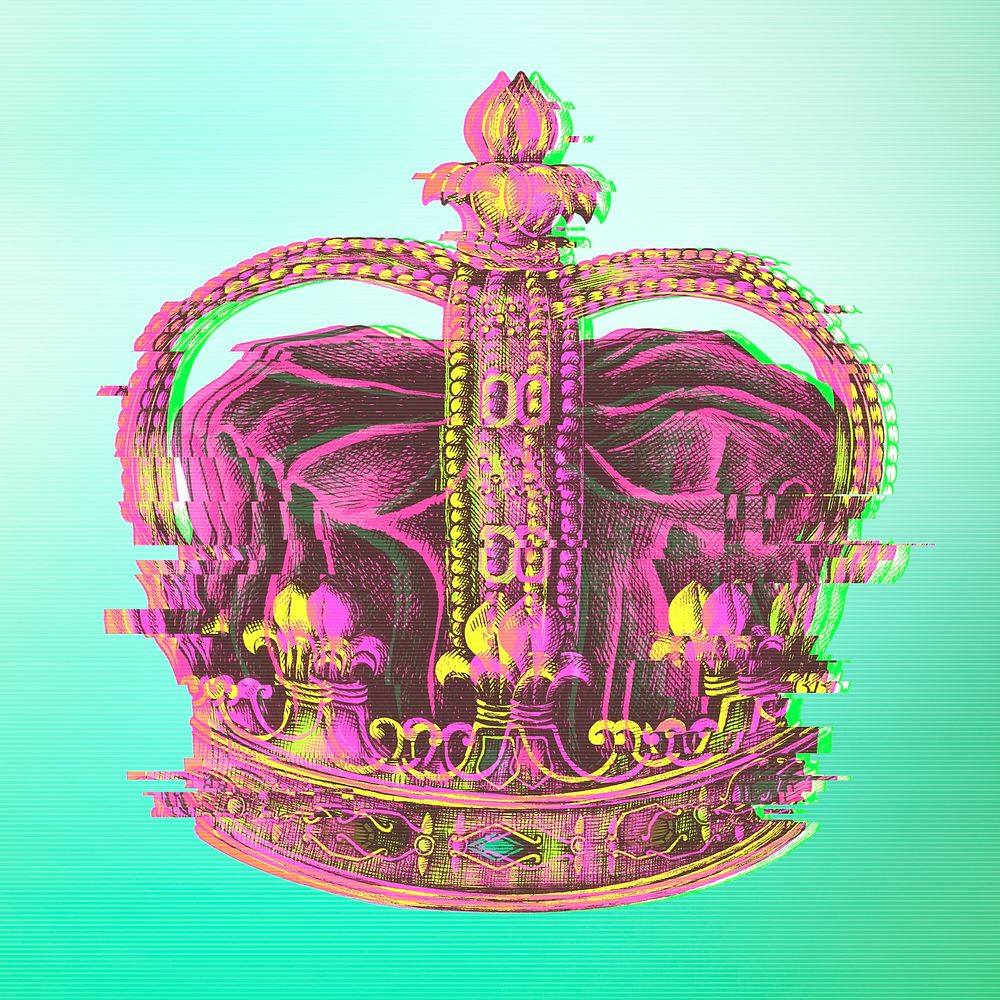 Royal crown with a glitch effect on a green background 
