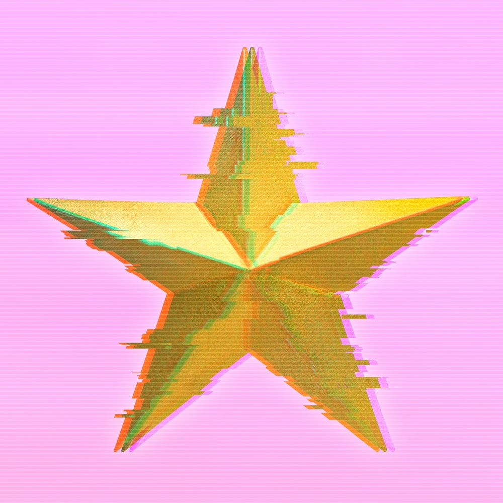 Golden star with glitch effect design element