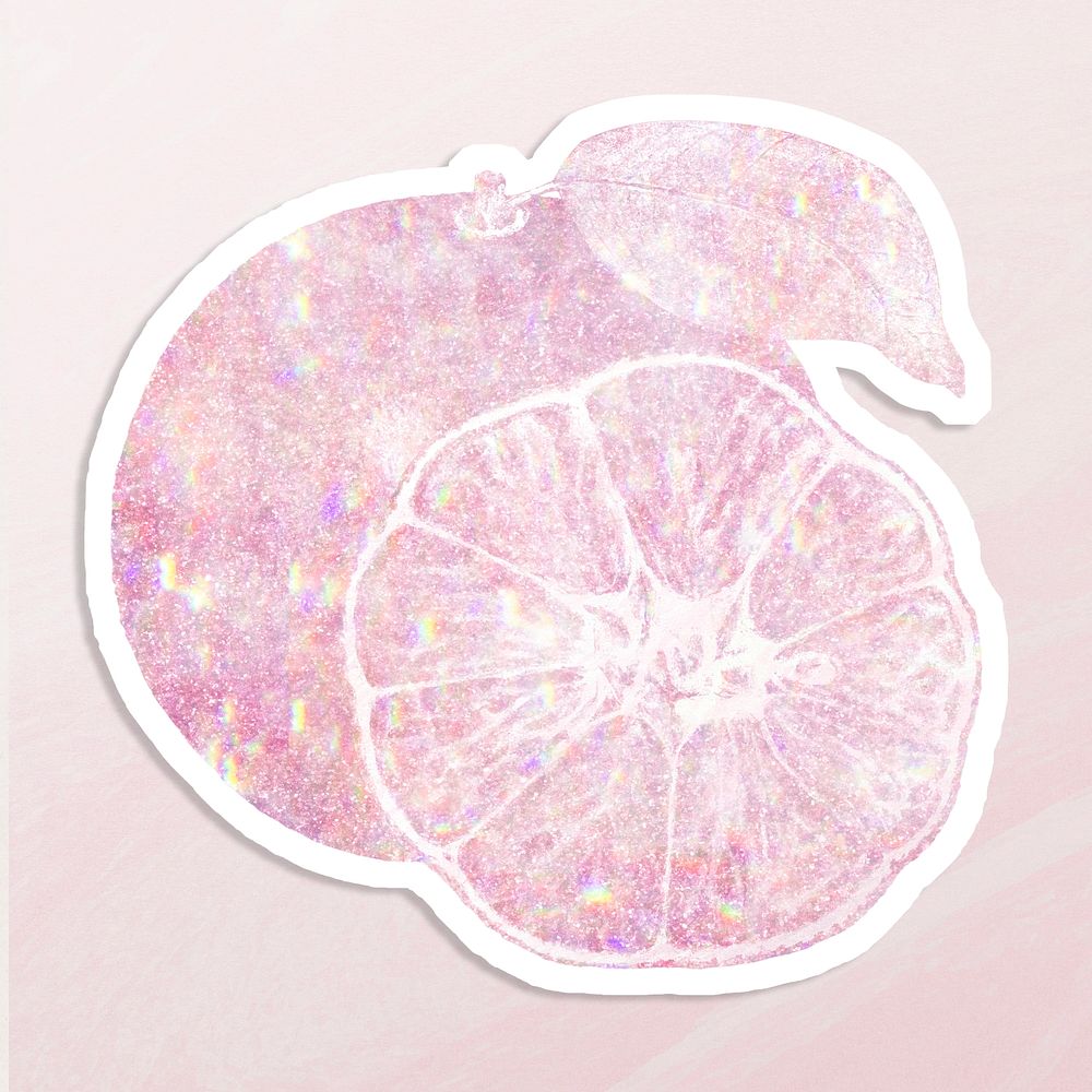 Sparkling pink orange holographic style sticker illustration with white border