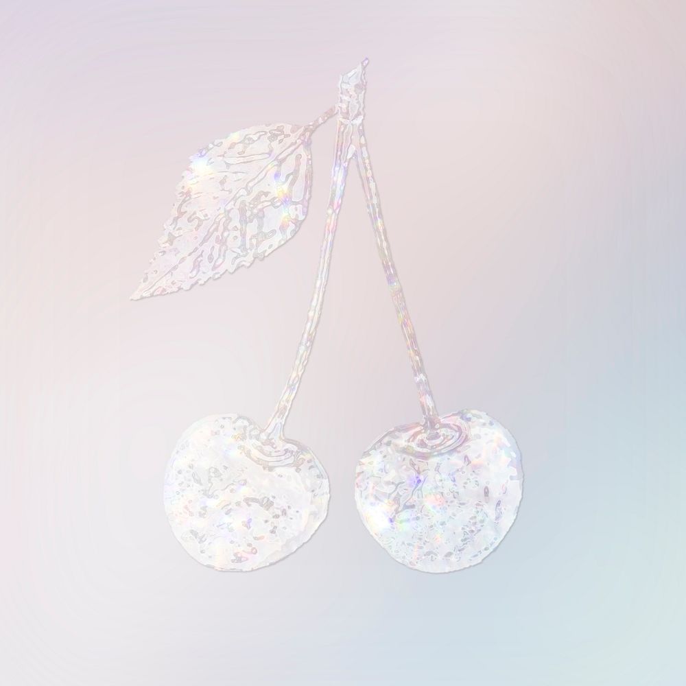 Sparkling silvery cherry holographic style illustration