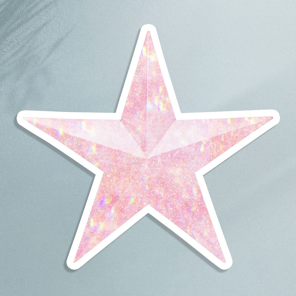 Pink holographic star sticker with white border