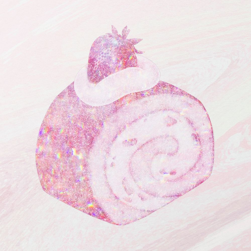 Pink holographic strawberry cake roll design element