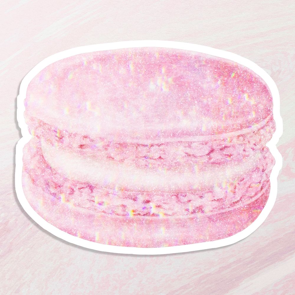 Pink holographic sweet macaron sticker with white border