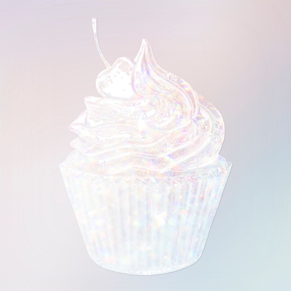 Silver holographic cherry cupcake design element