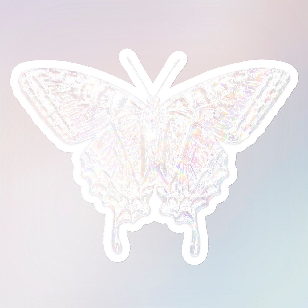 Silver holographic tiger swallowtail butterfly sticker with white border