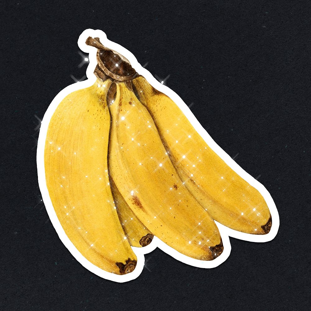 Hand drawn banana sticker design element with white border