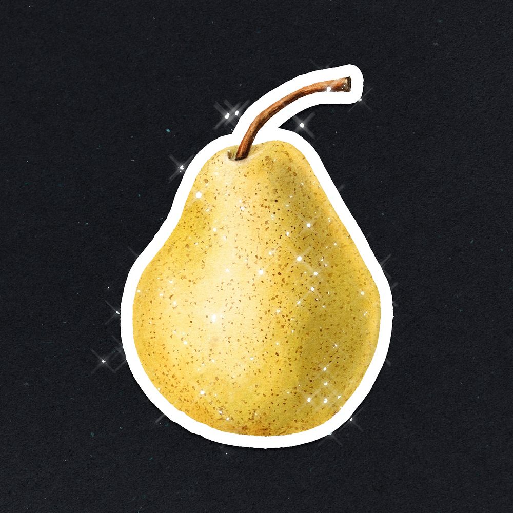 Hand drawn pear sticker design element with white border