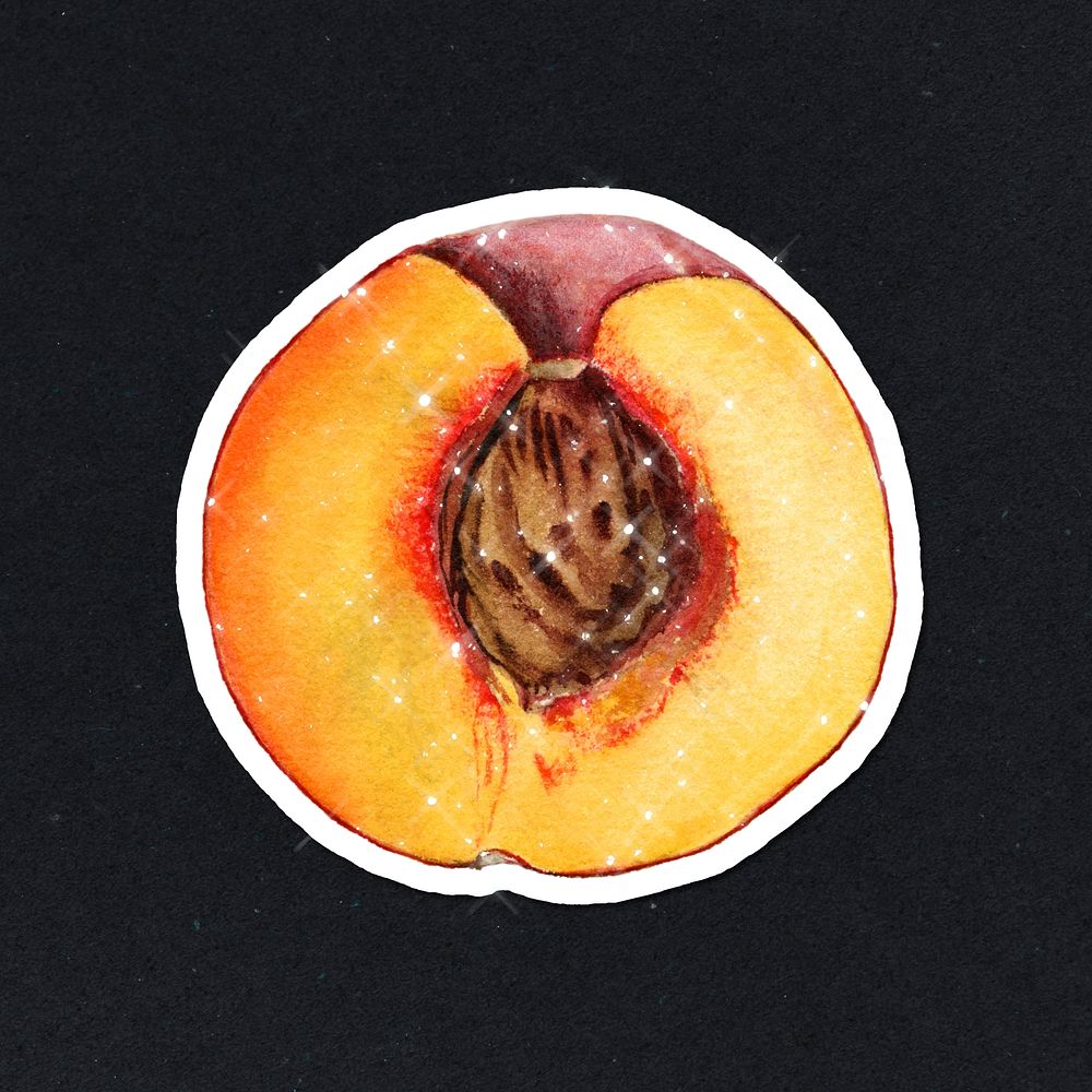 Hand drawn sparkling peach sticker with white border