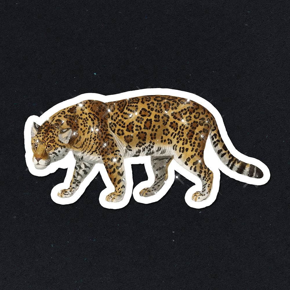 Hand drawn sparkling Jaguar sticker with white border