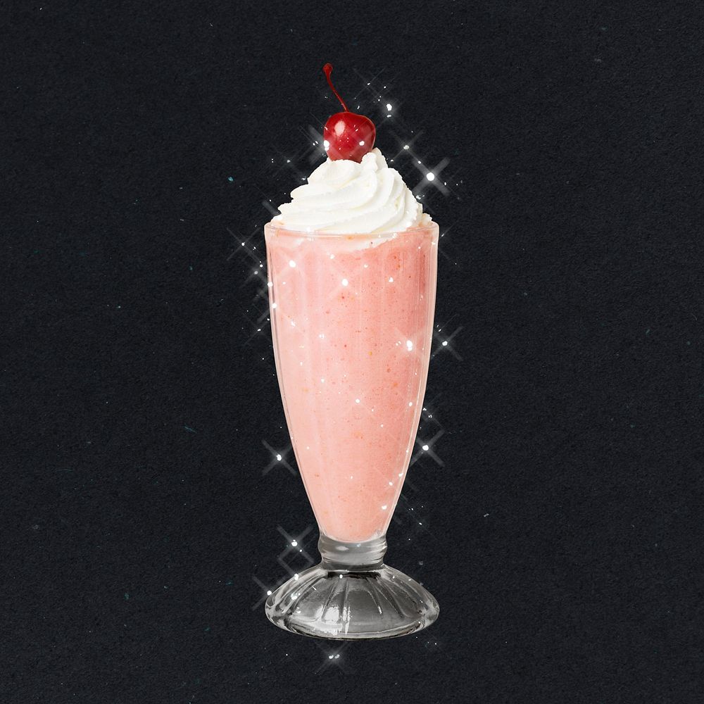 Strawberry milkshake glitter sticker design element