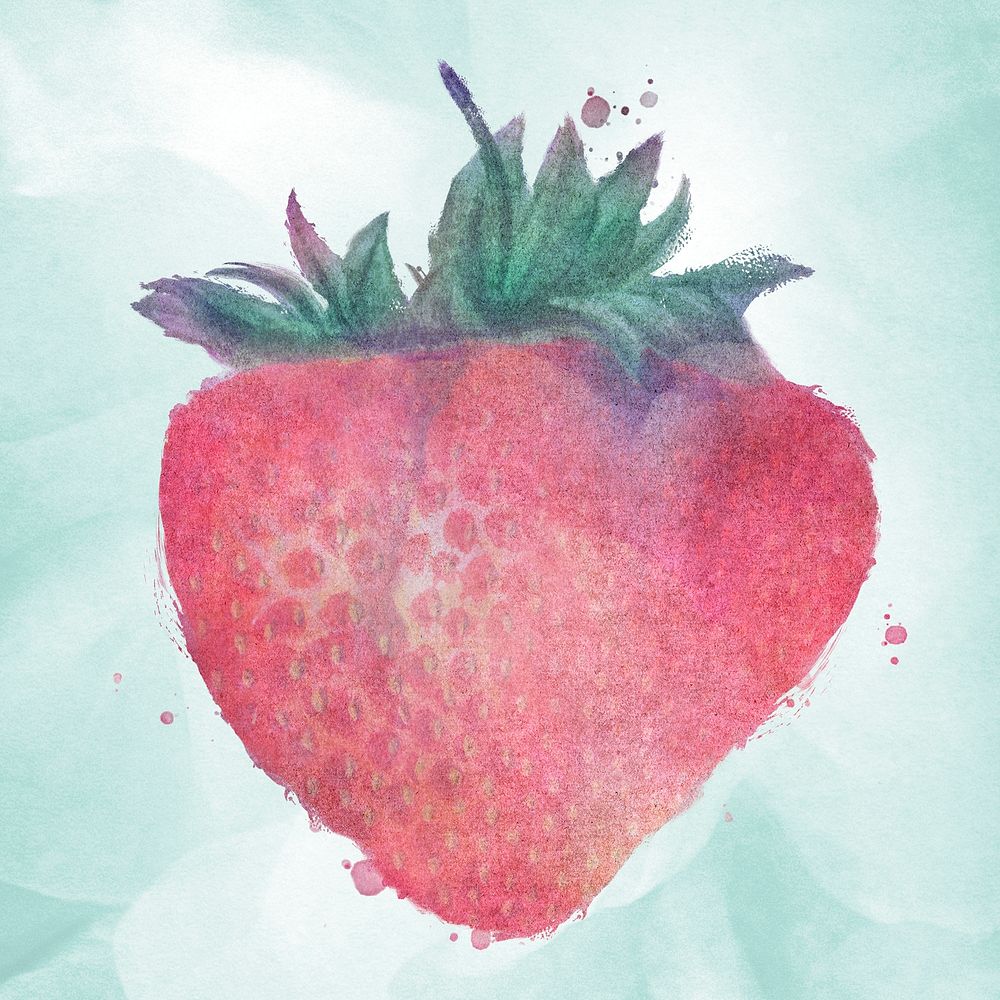 Hand drawn strawberry watercolor style design resource