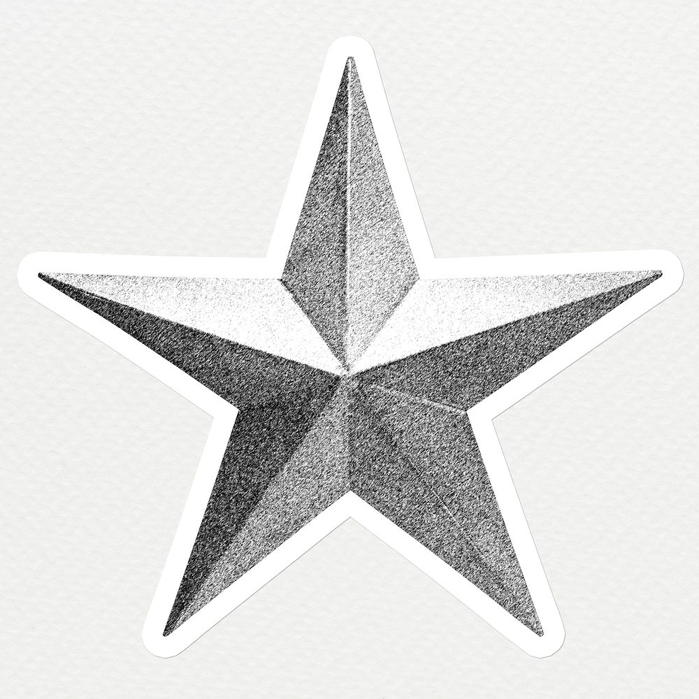Hand drawn monotone star sticker with a white border