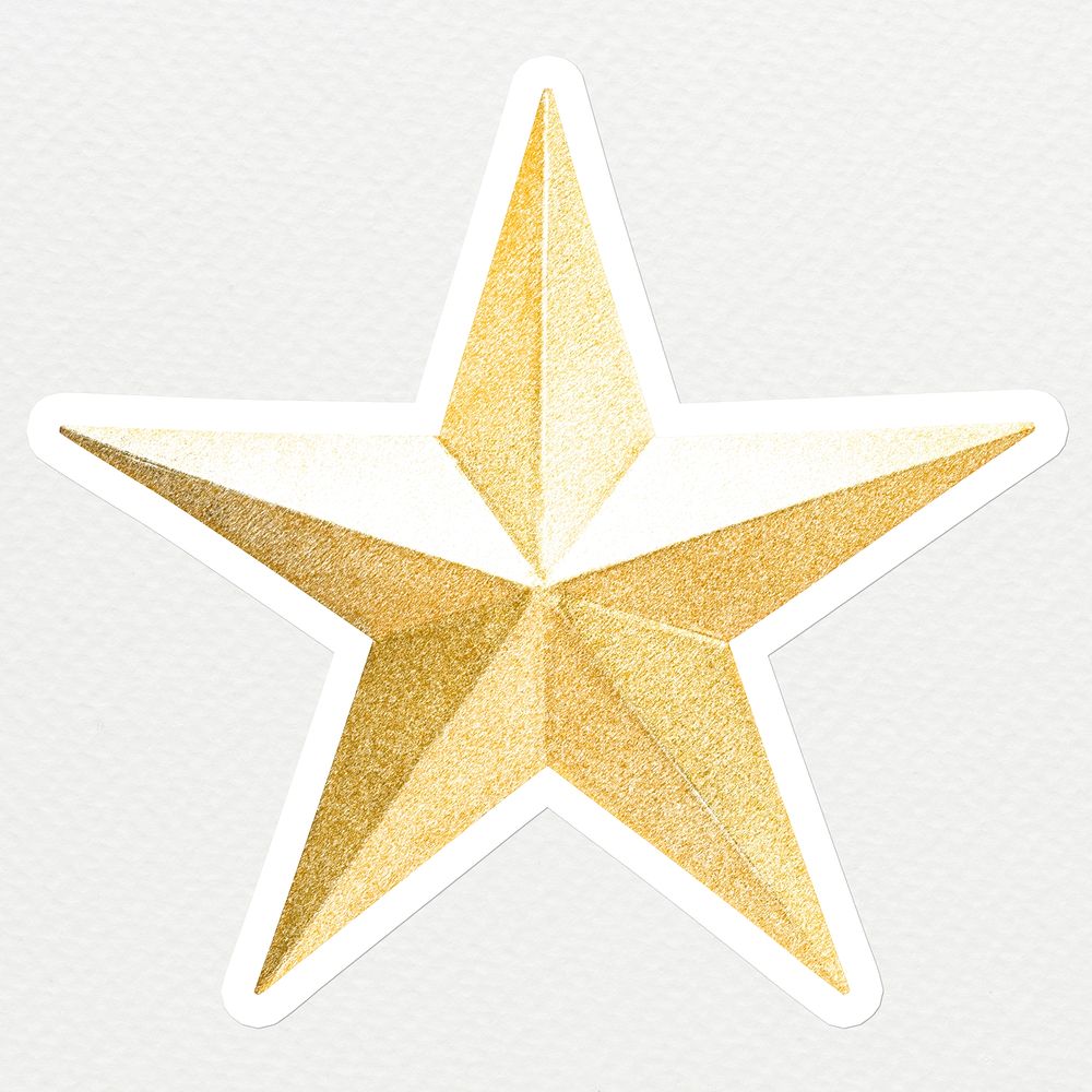 Hand colored gold star sticker with a white border