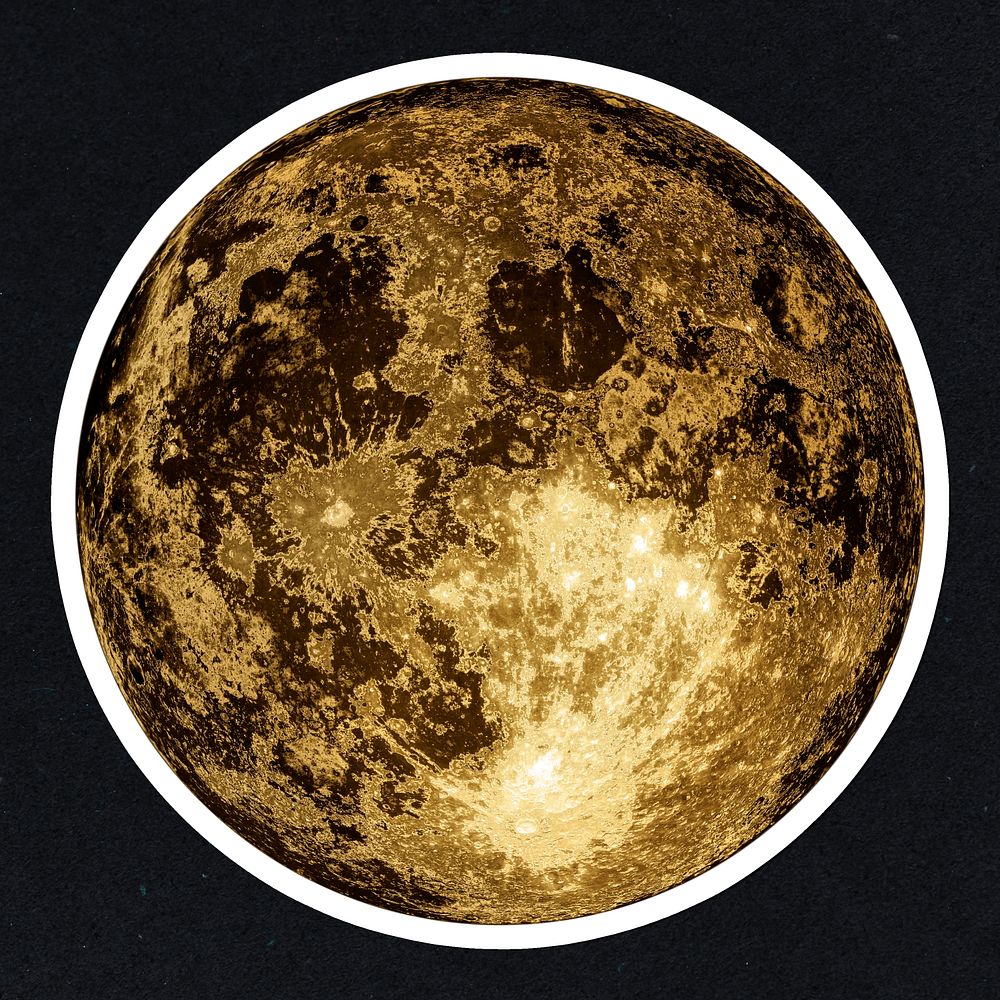 Gold full moon sticker  with a white border