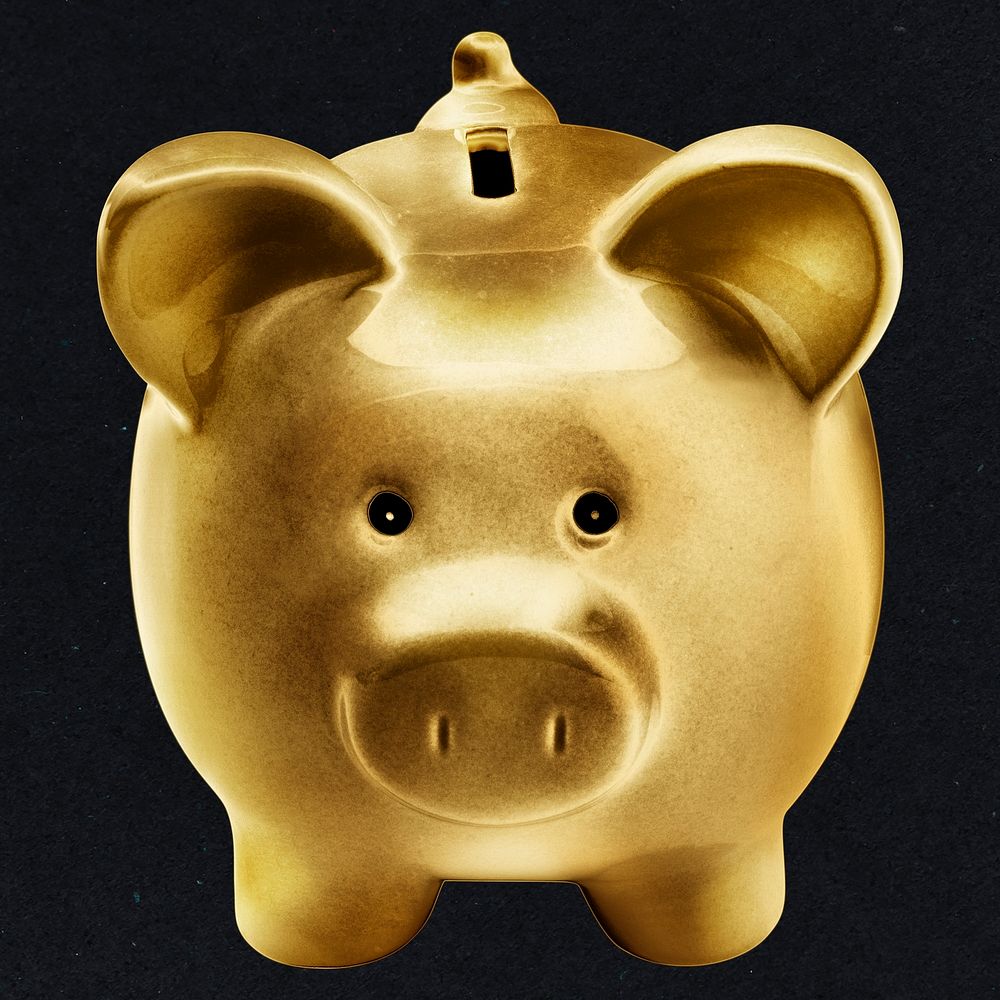 Gold piggy bank sticker design element