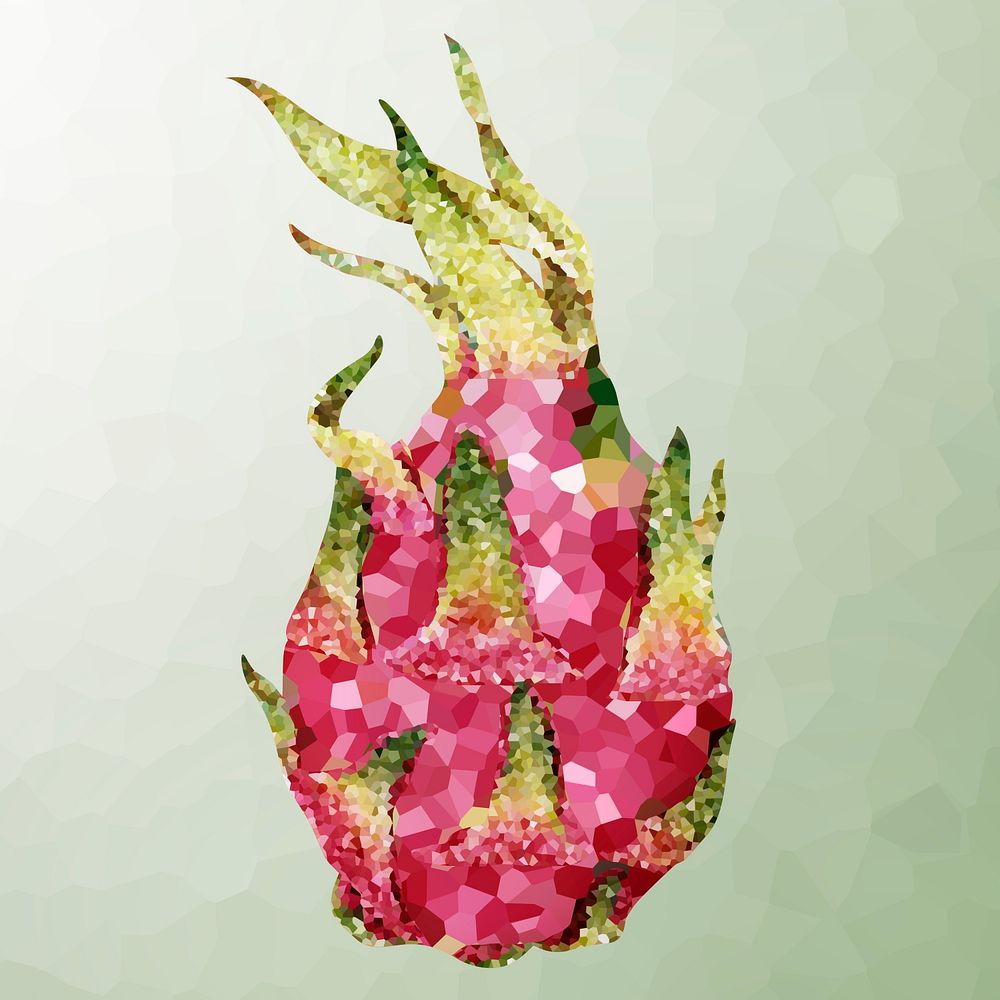 Dragon fruit on a green background crystallized style illustration