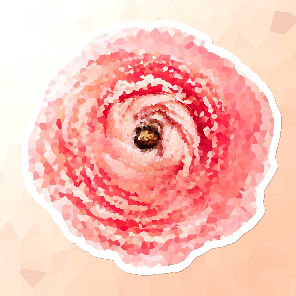 Crystallized ranunculus sticker overlay with a white border illustration