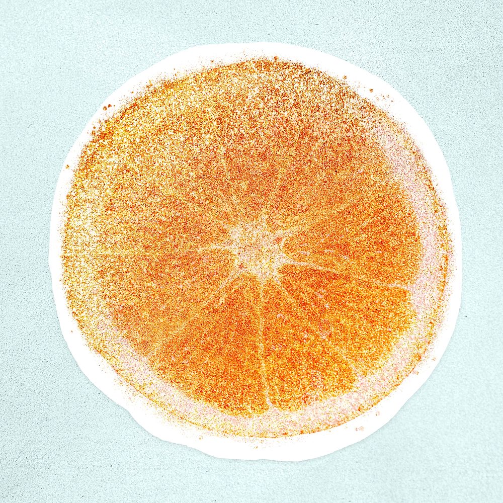 Glittery orange sticker design element with white border illustration
