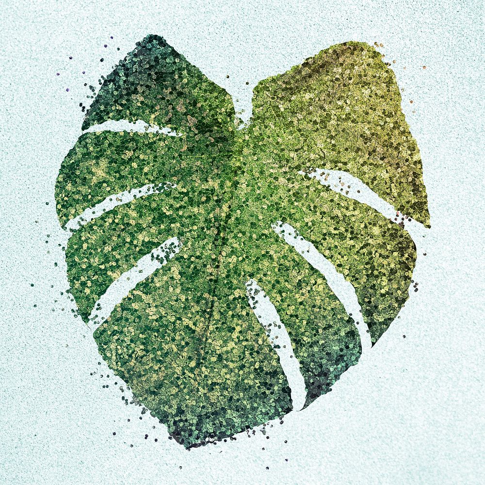 Glittery green monstera leaf sticker overlay design resource 