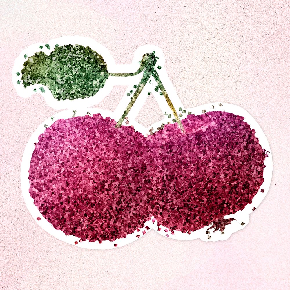 Glitter red apples fruit illustration with a white border sticker