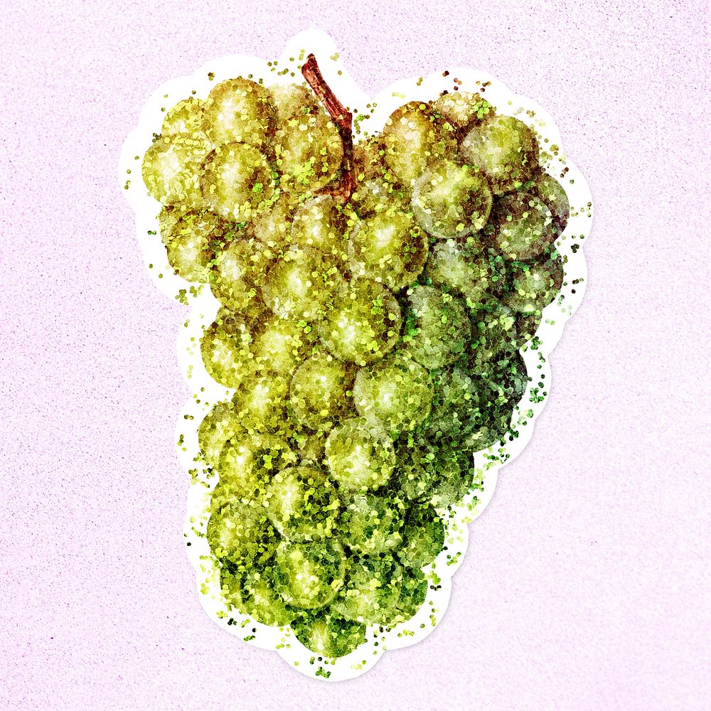 Glitter green grape fruit illustration with a white border sticker